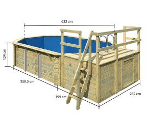 Karibu Holzpool Achteck 4C Set großer Filter + Skimmer + Terrasse + kleine Sonnenterasse - blaue Folie