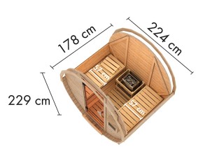 Karibu Fasssauna 1 + 9kW Saunaofen + externe Steuerung - 38mm Saunafass - Tonnendach - natur