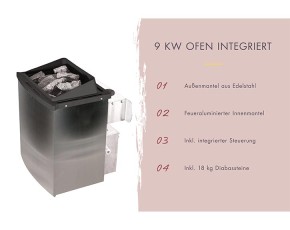 Karibu Gartensauna Hytti 6 + Vorraum + 9kW Saunaofen + integrierte Steuerung - 38mm Saunahaus - Pultdach - Energiespartür - natur