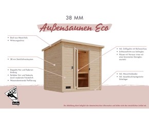 Karibu Gartensauna Hytti 6 + Vorraum + 9kW Saunaofen + externe Steuerung - 38mm Saunahaus - Pultdach - Energiespartür - terragrau