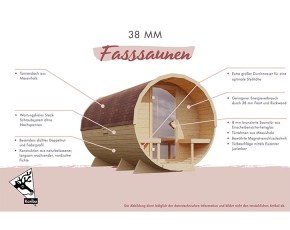 Karibu Fasssauna Quadro 1 + 9kW Saunaofen + integrierte Steuerung - 38mm Fassauna - Tonnendach - natur