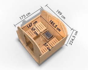 Karibu Fasssauna Asymmetrisch 1 + 9kW Saunaofen + integrierte Steuerung - 38mm Fassauna - Tonnendach - natur