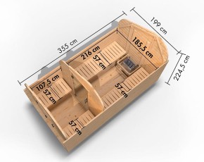 Karibu Fasssauna Asymmetrisch 3 + Vorraum + 9kW Saunaofen + externe Steuerung - 38mm Saunafass - Tonnendach - natur