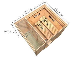 Karibu Gartensauna Angkor 2 + 9kW Saunaofen + externe Steuerung - 38mm Saunahaus - Flachdach - natur