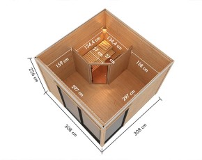 Karibu Gartensauna Terning 1 0 + Vorraum + 9kW Bio-Kombiofen + externe Steuerung - 38mm Saunahaus - Flachdach - natur