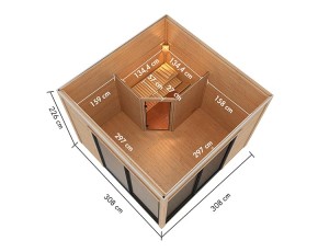 Karibu Gartensauna Terning 3 0 + Vorraum + 9kW Saunaofen + externe Steuerung - 38mm Saunahaus - Flachdach - natur