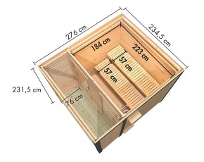 Karibu Gartensauna Ares 2 + 9kW Bio-Kombiofen + externe Steuerung - 38mm Hybrid-Saunahaus - Flachdach - natur/weiß