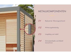 Karibu Gartensauna Ares 2 + 9kW Saunaofen + externe Steuerung - 38mm Hybrid-Saunahaus - Flachdach - terragrau/staubgrau