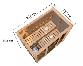 Karibu Innensauna Irava 3 + Glasfront + Superior-Ausstattung - 68mm Systemsauna