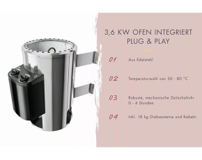 Karibu Innensauna Irava 3 + Glasfront + Superior-Ausstattung + 3,6kW Plug&Play Saunaofen + integrierte Steuerung - 68mm Systemsauna