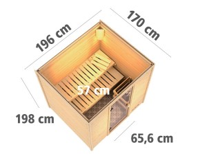 Karibu Innensauna Anja + 9kW Bio-Kombiofen + externe Steuerung Easy Bio - 38mm Blockbohlensauna - Energiespartür