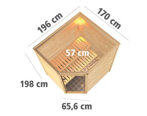 Karibu Innensauna Mia + 9kW Saunaofen + externe Steuerung - 38mm Blockbohlensauna - Energiespartür - Ecksauna